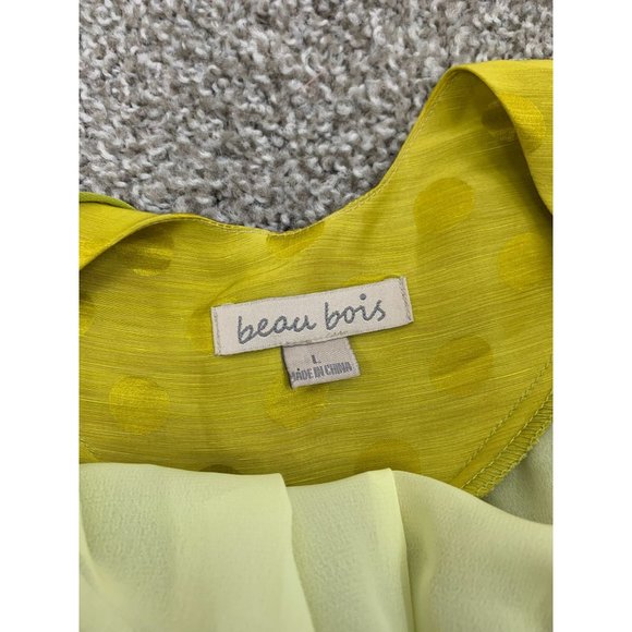 Beau Bois Silk Chartreuse Polka Dot Artsy Dress L - Picture 3 of 12
